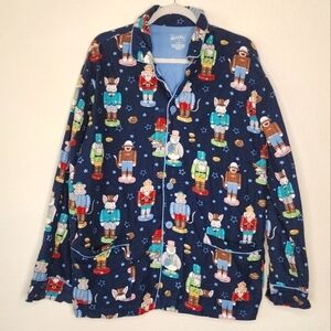 Nick & Nora Nutcrackers Sock Monkey Holiday Flannel PJ Top